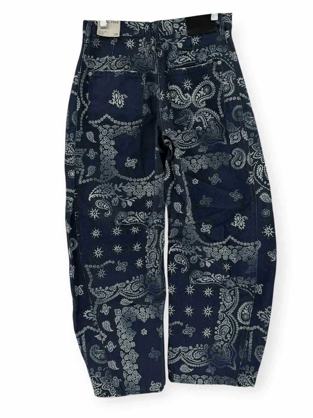 NEW Free People Good Luck Barrel Jeans in Navy Bandana Size 26 MSRP $128 Western